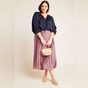 Anthropologie Navy and Pink A-Line Skirt